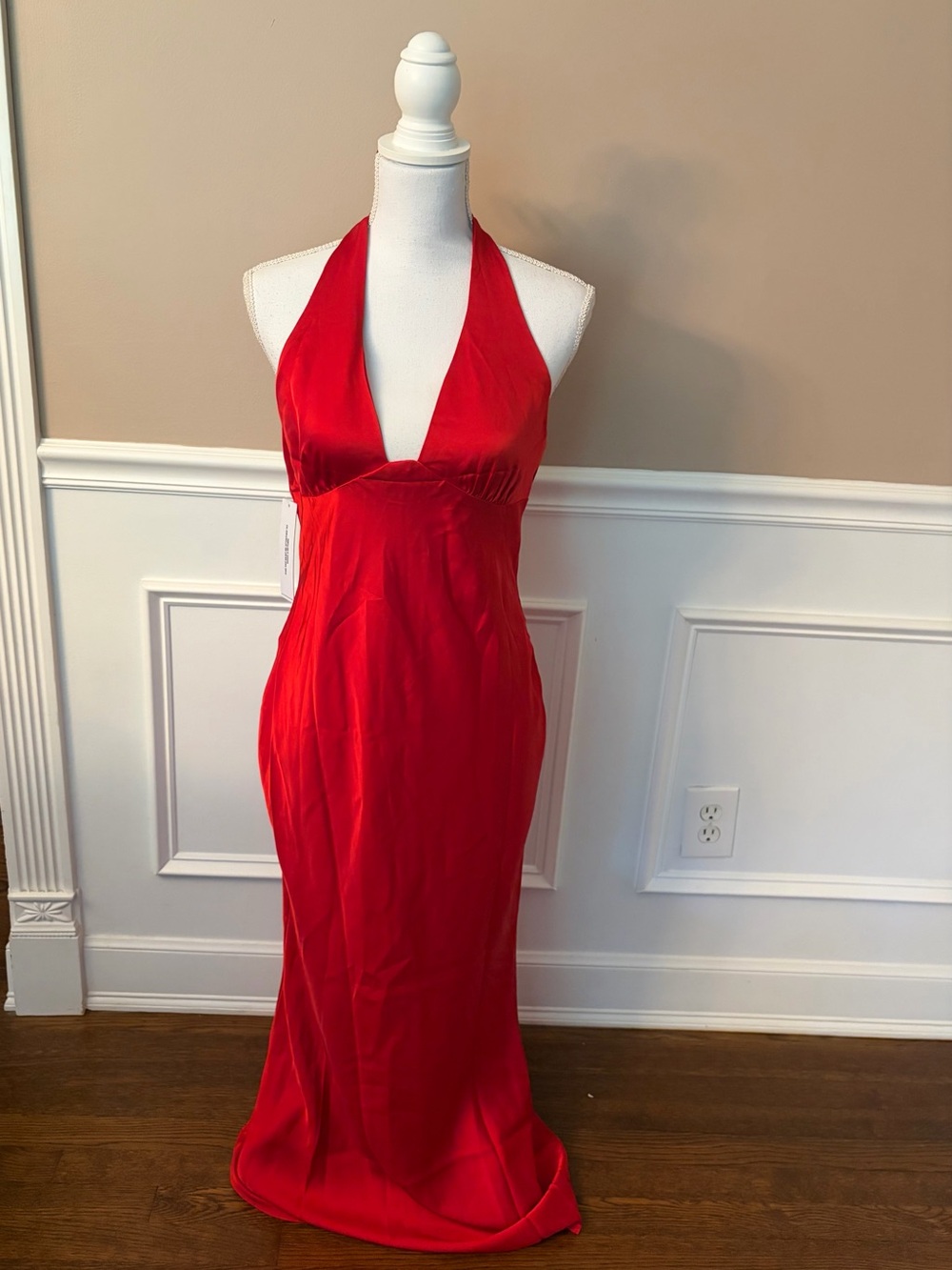 NWT Princess Polly Gloriana Halter Maxi Dress Red Satin Formal Gown US 6